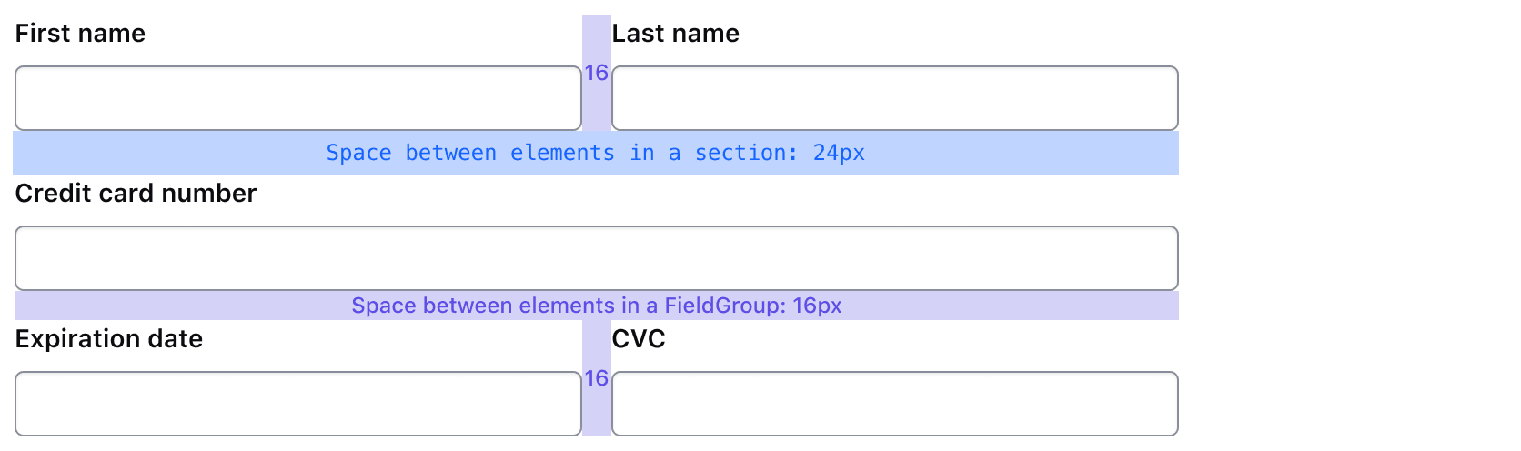 Section Multi Field Group example depicting spacing between grouped fields